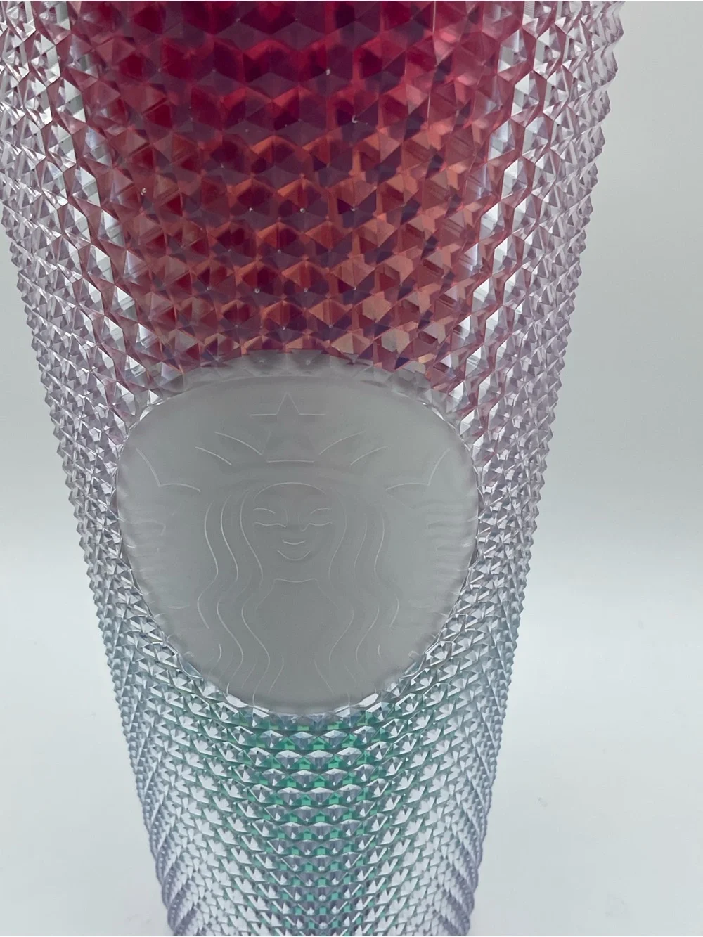 Starbucks 24 oz Jeweled Rainbow Iridescent Tumbler Pink Lid Straw Cold studded